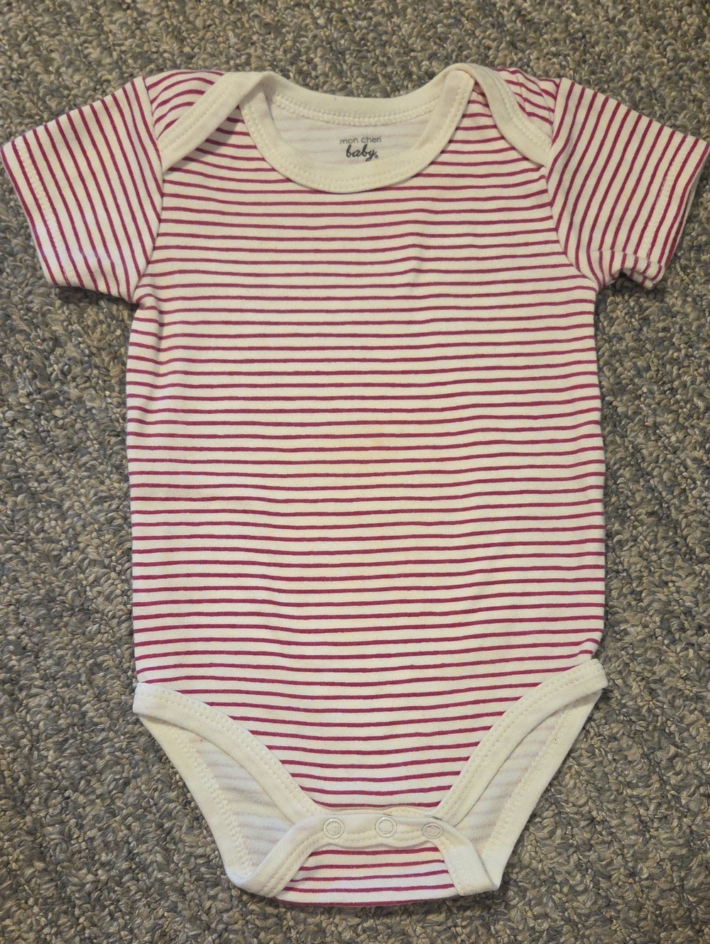 Mon Cheri White and Red Striped Short Sleeve Bodysuit